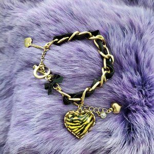 Betsey Johnson Velvet/Tiger Heart Charm Bracelet
